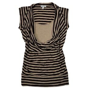 Y2K Cache XS Top Brown Beige Striped Sleeveless Cowl Neck Knit Tank Blouse